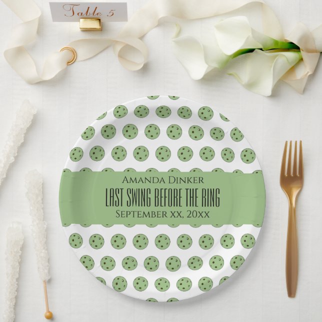 Last Swing Before the Ring Wedding Pickleball Sage Paper Plate (Wedding)