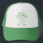 Last swing golf country club Bachelorette favours Trucker Hat<br><div class="desc">Last swing before the ring golf country club themed Bachelorette weekend bride bridesmaid favours and gifts personalised bachelorette sports hat,  bachelorette party sage green golf themed sports cap bridesmaid gifts bridal party favours</div>