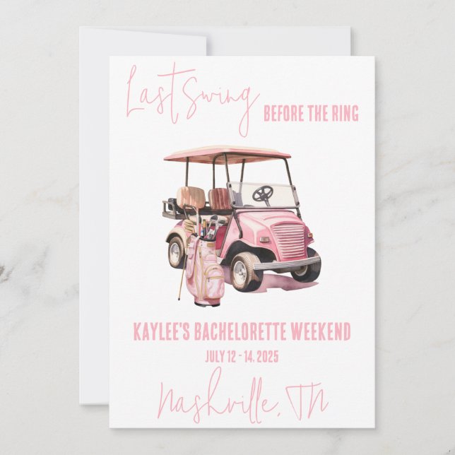 Last Swing, Golfing Bachelorette Weekend Party Invitation (Front)