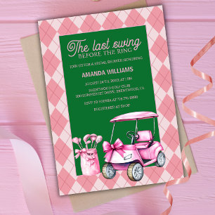 Last Swing Pink & Green Argyle Golf Bridal Shower  Invitation