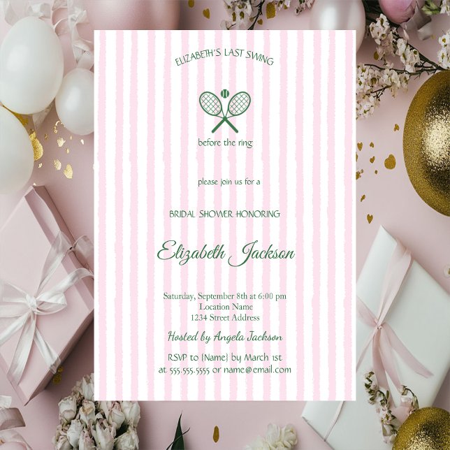 Last Swing Pink Green Striped Bridal Shower Invitation (Creator Uploaded)
