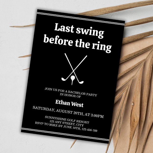 Last Swing Stylish Black White Golf Bachelor Party Invitation (Last Swing Stylish Black White Golf Bachelor Party Invitation)