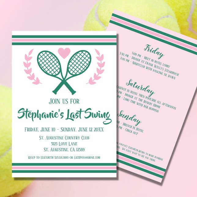 Last Swing Tennis Country Club Bachelorette Invitation (Get Country Club vibes with the perfect invitation for your bach weekend. )
