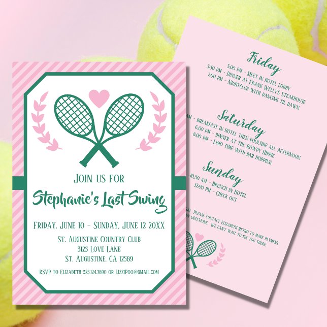 Last Swing Tennis Country Club Bachelorette Invitation (The perfect invitation for your "Last Swing" bachelorette weekend.)
