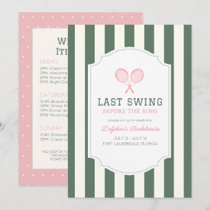 Last Swing Tennis Green Stripe Bachelorette Invitation