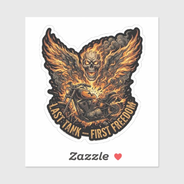 Last Tank First Freedom Fire Skull Biker Sticker (Sheet)