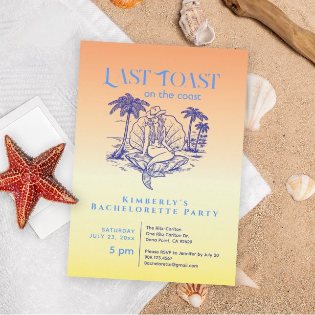 Last Toast Blue Cowgirl Mermaid Bachelorette Party Invitation (Creator Uploaded)