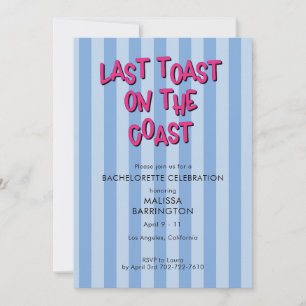 Last Toast Blue Striped Bachelorette w/QR Code  Invitation