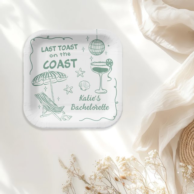 Last Toast Coast Beach Green Bachelorette Party Paper Plate (Creator Uploaded)