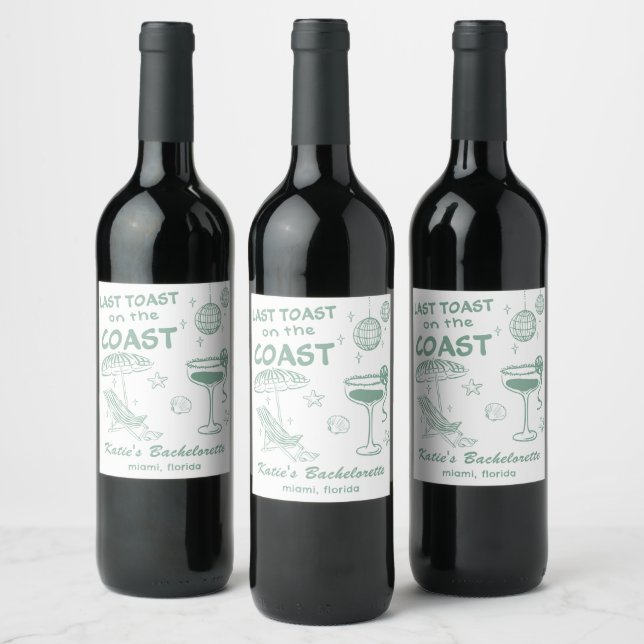 Last Toast Coast Beach Green Bachelorette Party Wine Label (Bottles)