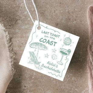 Last Toast Coast Handdrawn Green Bachelorette Favour Tags