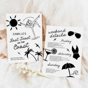 Last Toast Hand Drawn Bachelorette Weekend Invitation