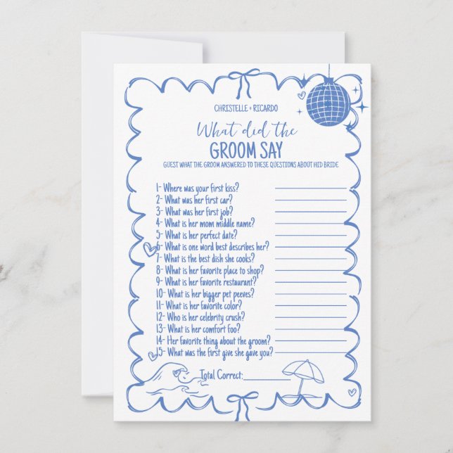 Last Toast On groom trivia bridal shower game Card (Front)