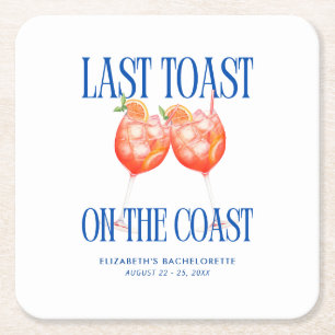 Last Toast on the Coast Aperol Spritz Bachelorette Square Paper Coaster