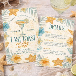 Last Toast on the Coast Bachelorette Beach Weekend Invitation