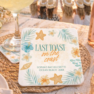 Last Toast on the Coast Bachelorette Customised Square Paper Coaster