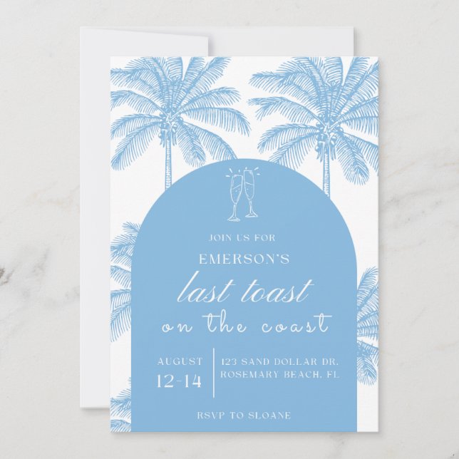 Last Toast on the Coast Bachelorette Invitation  (Front)