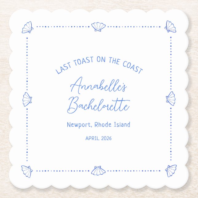 Last Toast on the Coast Bachelorette Party Blue Paper Coaster (Front)