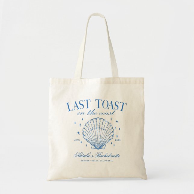 Last Toast on the Coast Bachelorette Party Blue Tote Bag (Front)