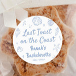 Last Toast on the Coast Bachelorette Party Classic Round Sticker<br><div class="desc">Celebrate your bride-to-be with this Personalised Last Toast on the Coast Bachelorette Party Classic Round Sticker. Perfect for a beach bachelorette party or coastal bachelorette party, this design adds a fun touch to party favours, drinks, or decor. Ideal for beach bachelorette party themes and beach bachelorette party ideas, it’s a...</div>