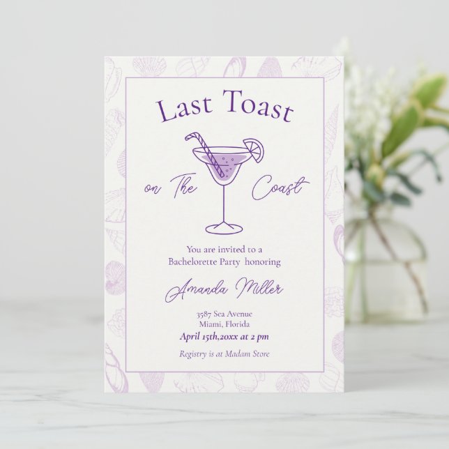 Last Toast on The Coast Bachelorette Party Invitation (Standing Front)