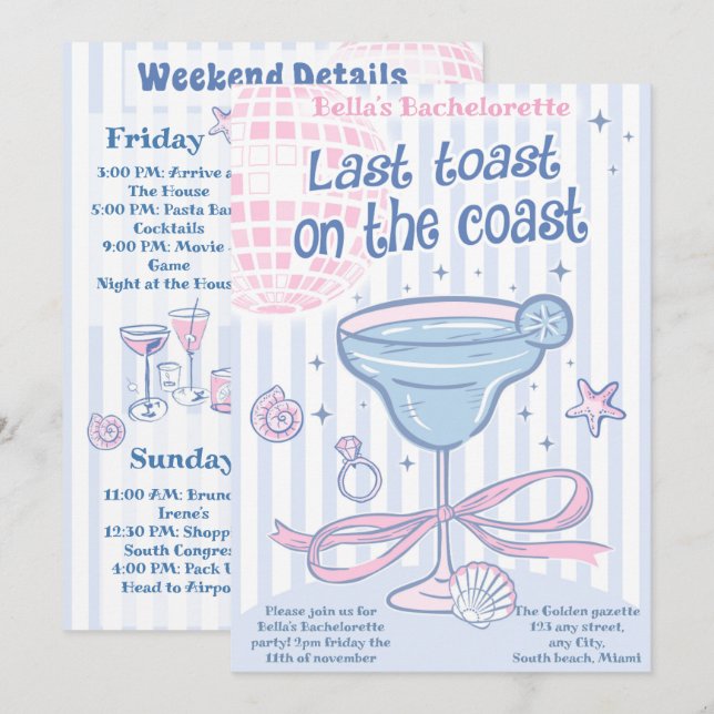 Last Toast On The Coast Bachelorette Party Invitation (Front/Back)