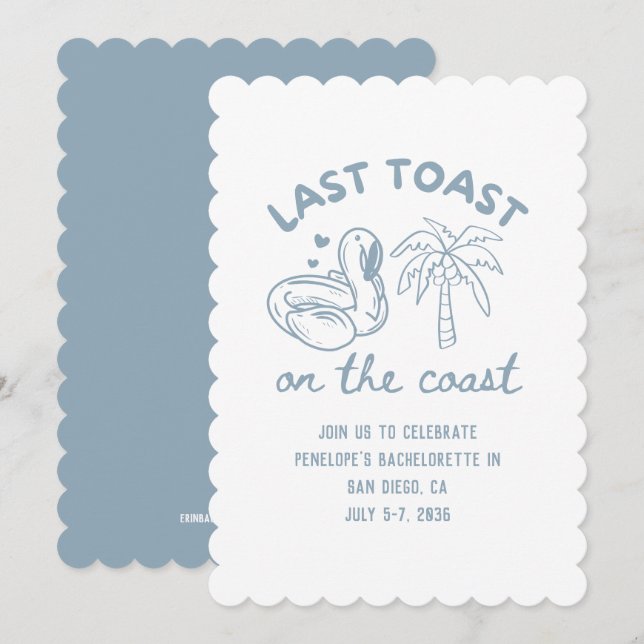 Last Toast on the Coast Bachelorette Party Invite (Front/Back)