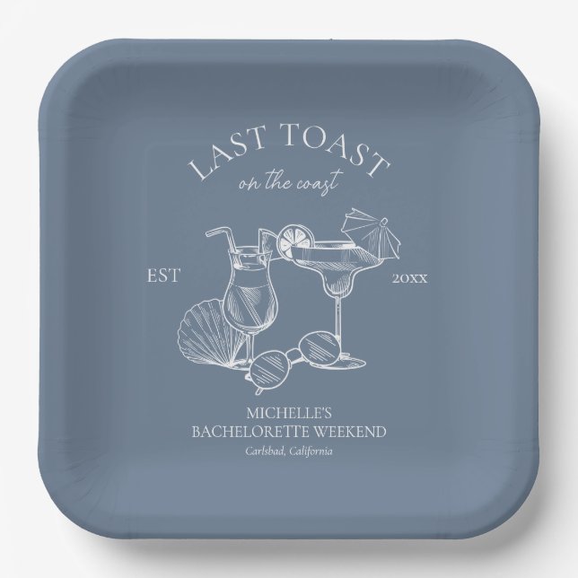 Last Toast On The Coast Bachelorette Party Paper Plate (Front)