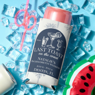 Last Toast On The Coast Bachelorette Personalised Seltzer Can Cooler