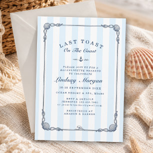 Last Toast on the Coast! Bachelorette Stripe Invit Invitation