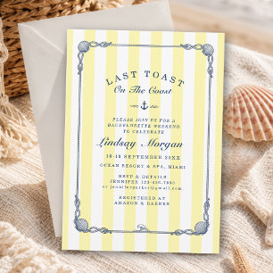 Last Toast on the Coast! Bachelorette Stripe Invit Invitation