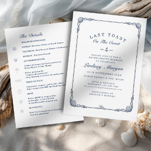 Last Toast on the Coast! Bachelorette Stripe Invitation