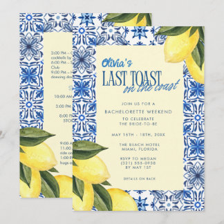 Last Toast on the Coast Bachelorette Weekend  Invitation