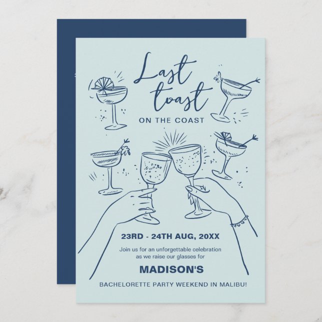 Last Toast on the Coast Bachelorette Weekend Invitation (Front/Back)