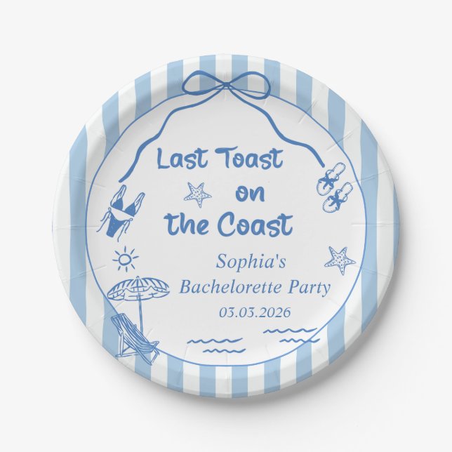 Last Toast On The Coast Bachelorette Weekend Paper Plate (Front)