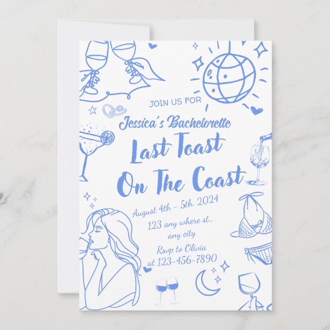 Last Toast On The Coast Bachelorette Weekend Party Invitation (Front)