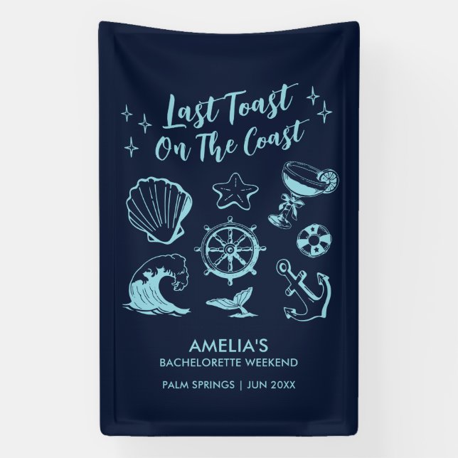 Last Toast On The Coast Beach Bachelorette Party Banner (Vertical)