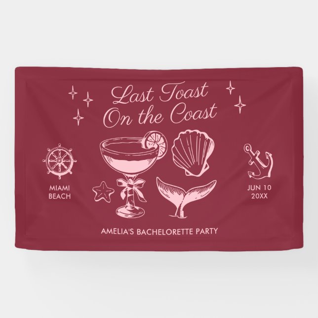 Last Toast On The Coast Beach Bachelorette Party Banner (Horizontal)
