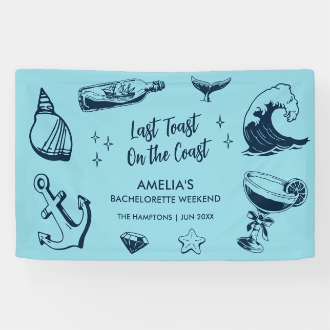 Last Toast On The Coast Beach Bachelorette Party Banner (Horizontal)