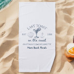 Last Toast On The Coast Beach Bachelorette Party Beach Towel<br><div class="desc">Celebrate in style with the Last Toast On The Coast Beach Bachelorette Party Beach Towel. Perfect for beach bachelorette parties, this towel features a vibrant beach-themed design and a playful slogan. Made from soft, absorbent fabric, it ensures comfort and quick drying after a swim. Its generous size is ideal for...</div>