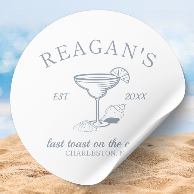 "Last Toast on the Coast" Beach Bachelorette Party Classic Round Sticker ("last toast on the coast" beach bachelorette party weekend sticker blue coastal theme nautical sea)