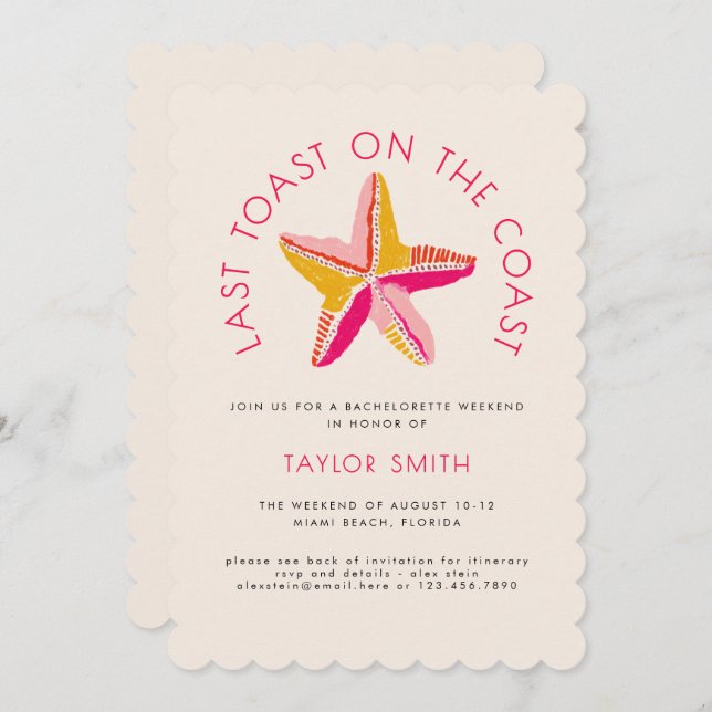 Last Toast On The Coast Beach Bachelorette Party  Invitation (Front/Back)