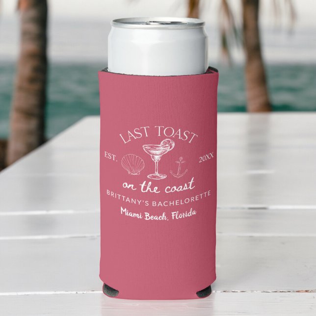 Last Toast On The Coast Beach Bachelorette Party Seltzer Can Cooler (Creator Uploaded)