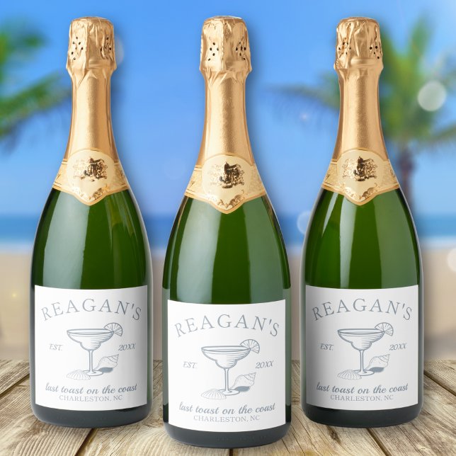 "Last Toast on the Coast" Beach Bachelorette Party Sparkling Wine Label ("last toast on the coast" champagne sparkling wine label bachelorette party girls weekend beach)
