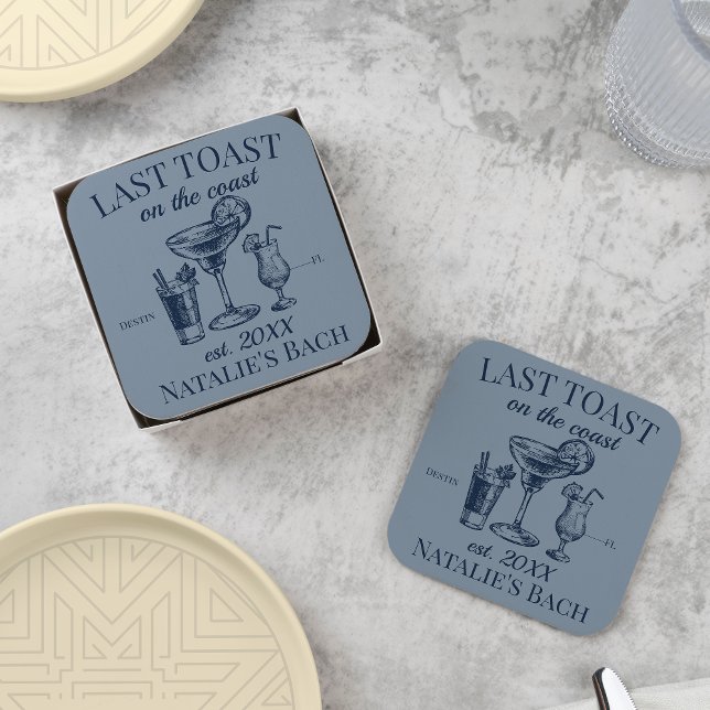 Last Toast On The Coast Beach Bachelorette Party Square Paper Coaster (Creator Uploaded)