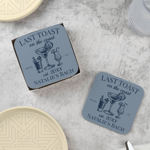 Last Toast On The Coast Beach Bachelorette Party Square Paper Coaster