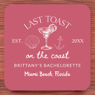 Last Toast On The Coast Beach Bachelorette Party Square Paper Coaster