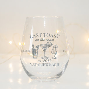 Last Toast On The Coast Beach Bachelorette Party Stemless Wine Glass