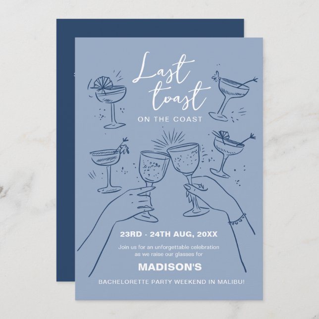 Last Toast on the Coast Beach Bachelorette Weekend Invitation (Front/Back)
