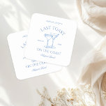 Last Toast on the Coast Beach Blue Bachelorette Square Paper Coaster<br><div class="desc">This design features trendy bold text,  beachy coastal vibes with hand drawn cocktails.</div>